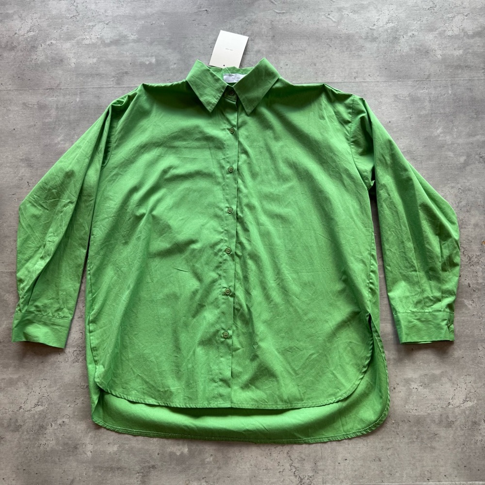 Oak + Fort Oversized Green Button Up, 100% Cotton New! Size Small